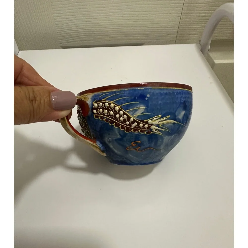 Vintage Dragon Ware‎ Tea Cup Saucer Set Blue Moriage Japanese Porcelain Good